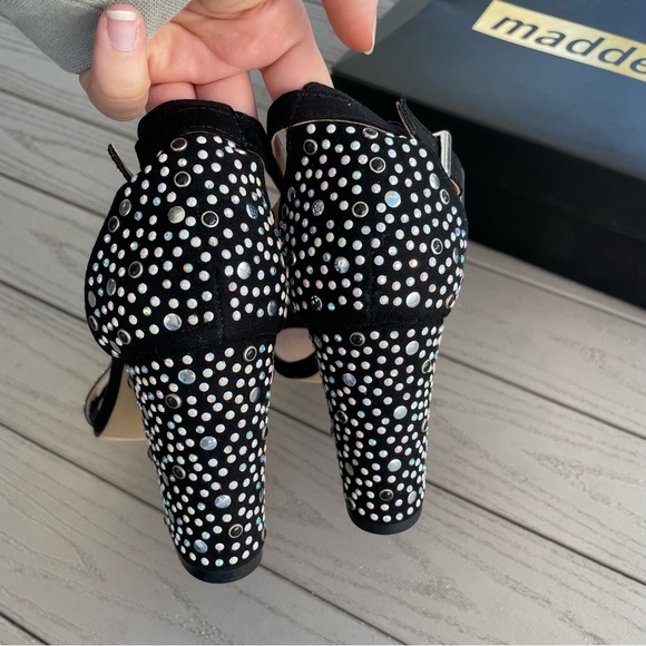 Madden NYC Brigid Black Studded Embellished Block Heels 6 w/ BOX - Picture 6 of 11